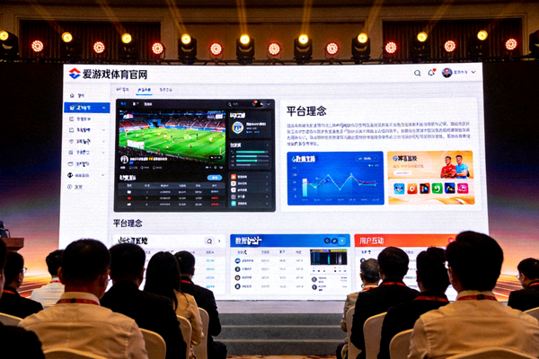 爱游戏体育官网上线发布会现场 - 大屏幕展示平台界面与理念