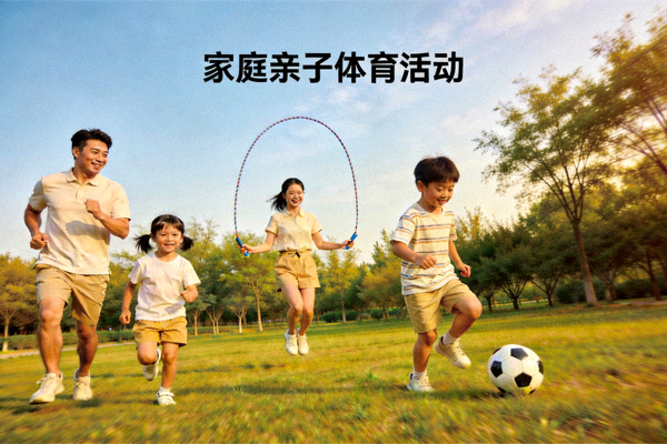 家庭亲子体育活动 - 父母与孩子一起参与户外运动游戏