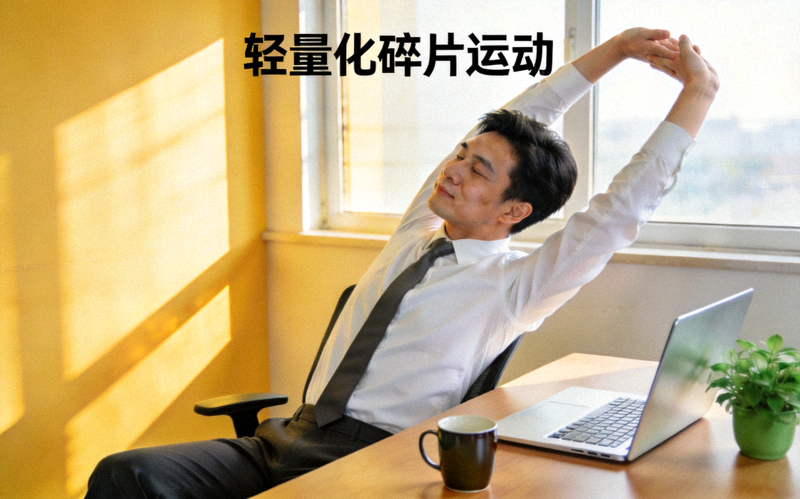 轻量化碎片运动 - 上班族在办公室利用休息时间进行简单的伸展运动