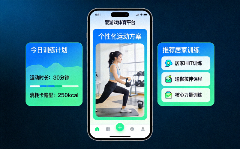 爱游戏体育平台APP界面展示个性化运动方案 - 根据用户数据推荐居家训练