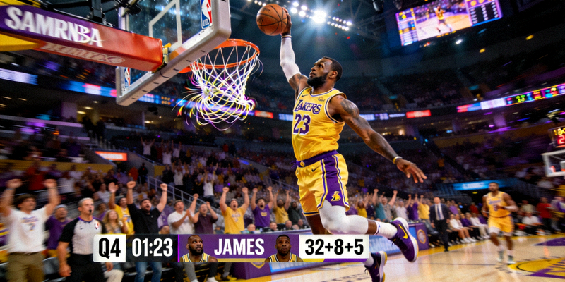NBA篮球比赛直播画面 - 球员完成精彩扣篮瞬间