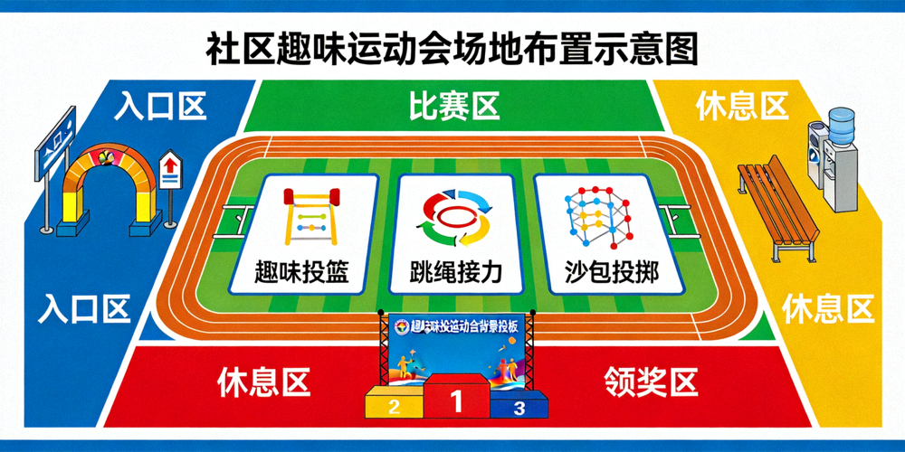 社区趣味运动会场地布置示意图 - 清晰的区域划分与标识