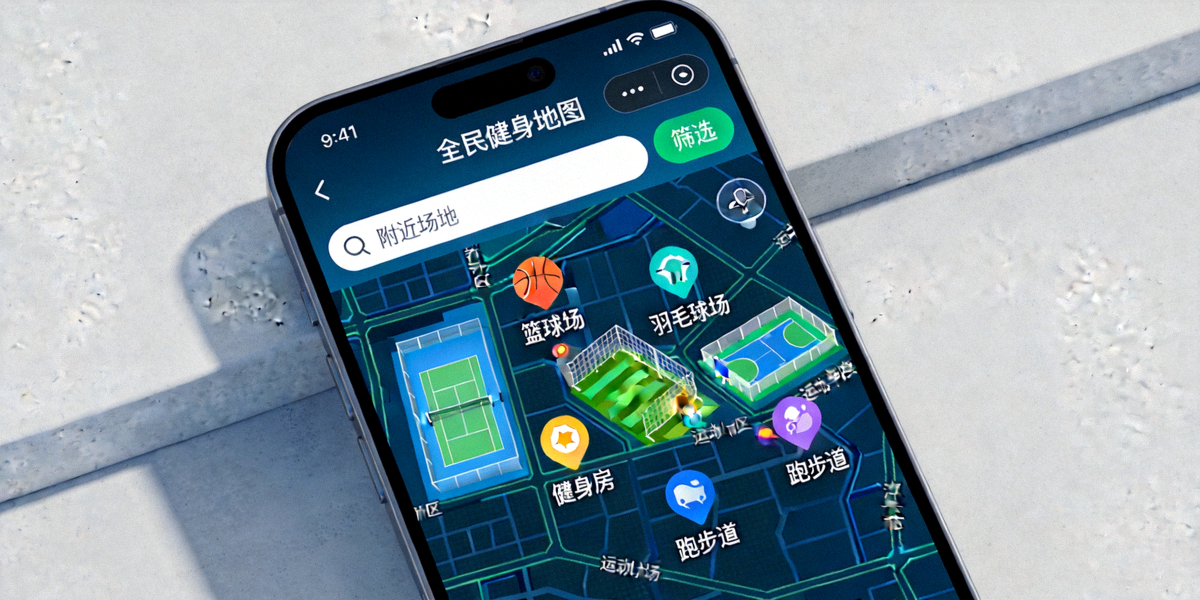 爱游戏平台APP界面展示全民健身地图功能 - 地图上标记各类运动场地