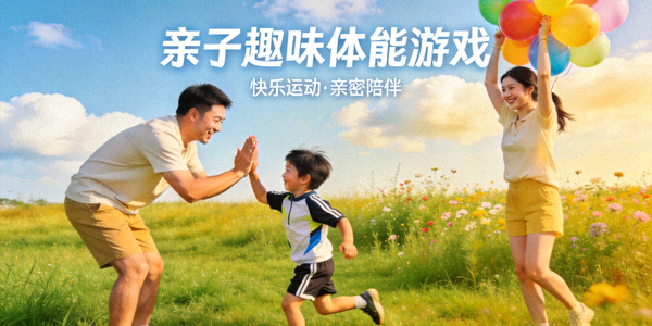 亲子趣味体能游戏 - 父母与孩子在草地上进行互动游戏