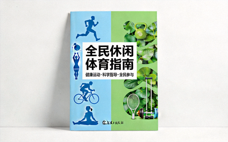 《全民休闲体育指南》封面展示 - 书本封面设计现代，突出健康运动主题