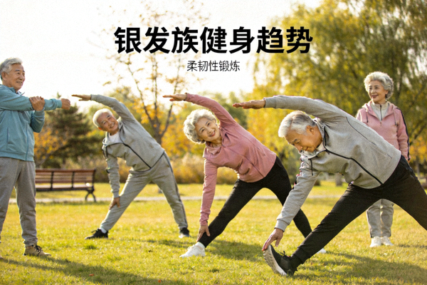 银发族健身趋势 - 老年人在公园进行柔韧性锻炼