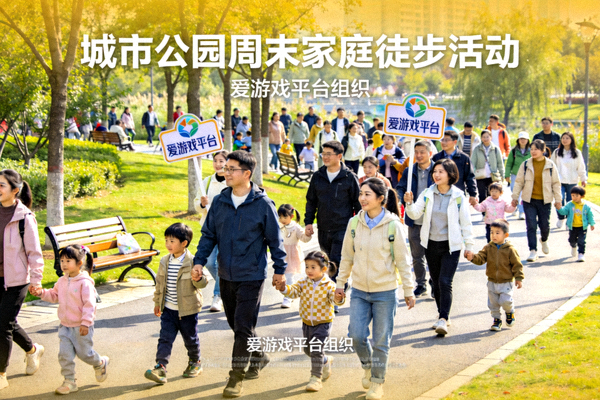 城市公园周末家庭徒步活动 - 众多家庭参与爱游戏平台组织的亲子徒步