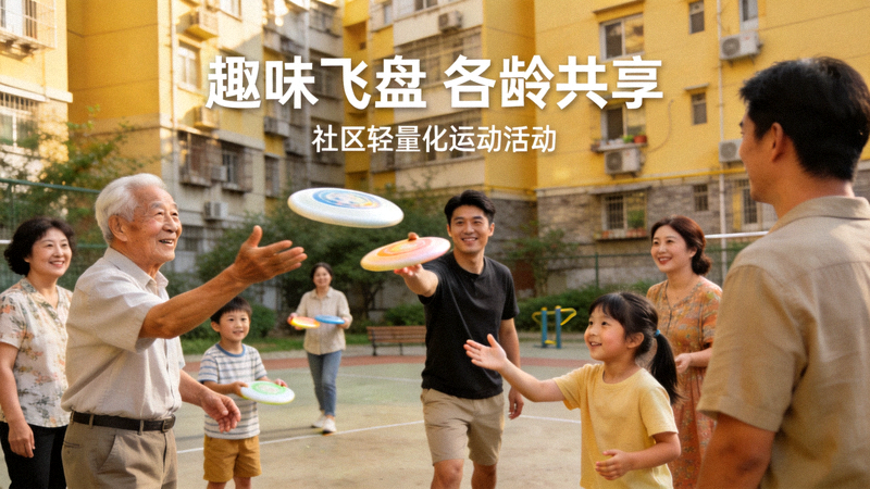 社区居民在小区空地上进行趣味飞盘活动 - 轻量化运动吸引各年龄段参与