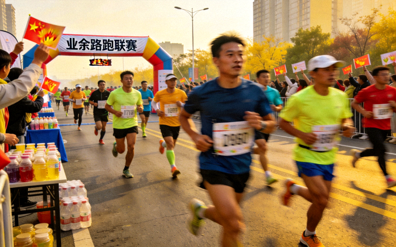 城市路跑活动中参赛者沿赛道奔跑 - 业余路跑赛事现场