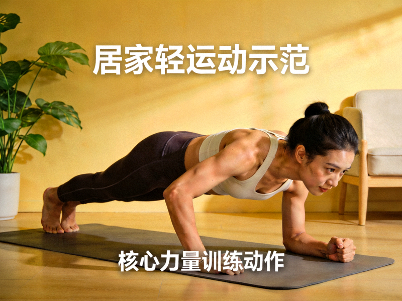 健身者在室内垫子上进行核心力量训练 - 居家轻运动示范