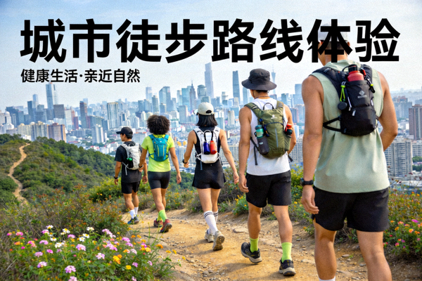 徒步者在城市近郊山径上结伴前行 - 城市徒步路线体验