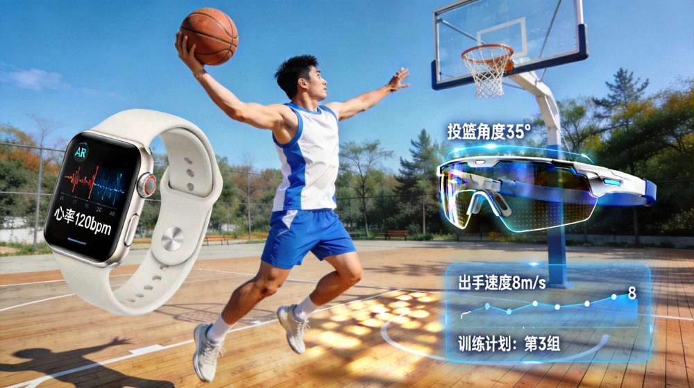 运动者在户外篮球场进行投篮练习 - 数字化运动指导辅助日常训练