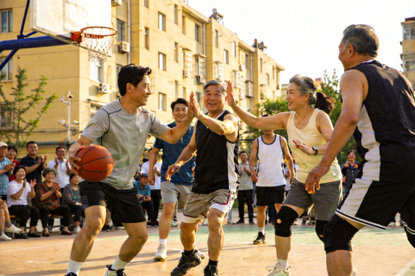 本地业余赛事现场 - 社区居民参与球类友谊赛并相互鼓励