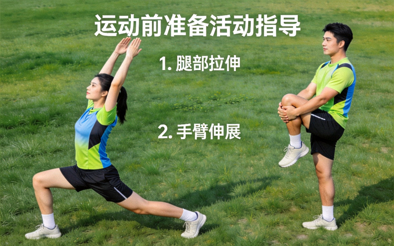 两人在户外进行拉伸热身动作 - 运动前准备活动指导