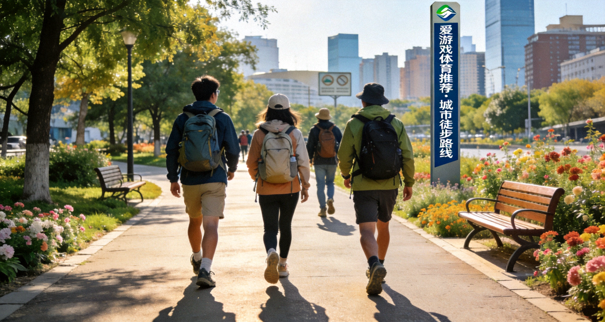 徒步爱好者沿着爱游戏体育平台推荐的城市绿道行走 - 城市徒步路线实景