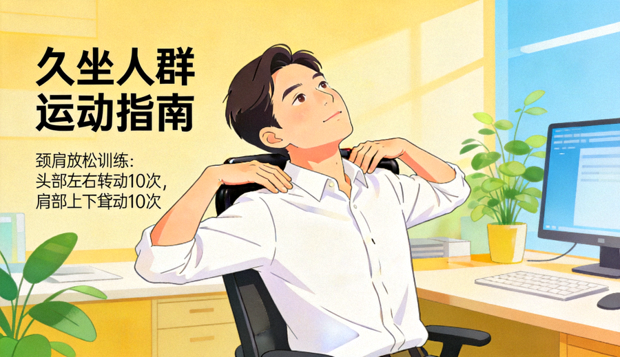 上班族在办公室利用休息时间进行颈肩放松训练 - 久坐人群运动指南
