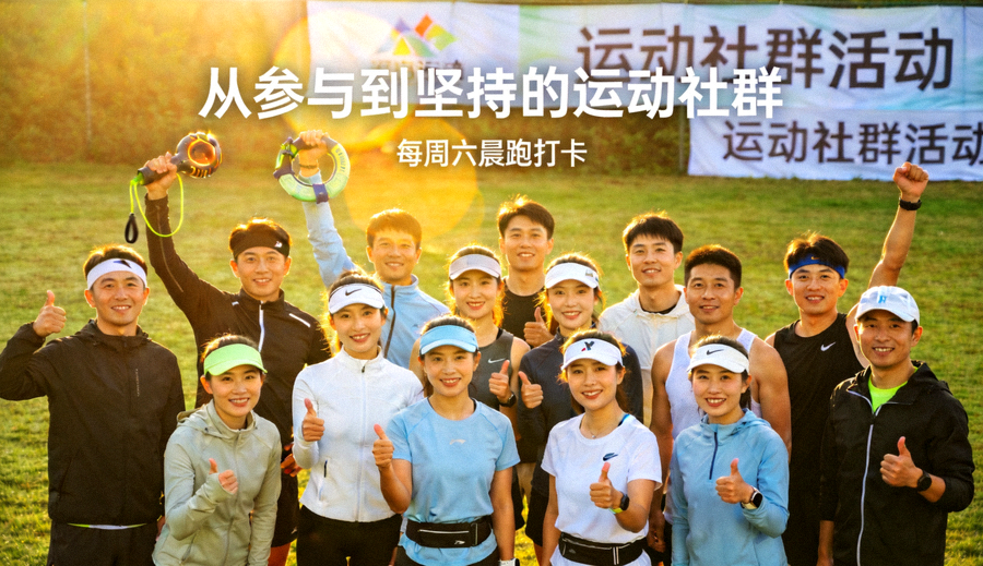 体育爱好者在户外集体活动中合影 - 从参与到坚持的运动社群
