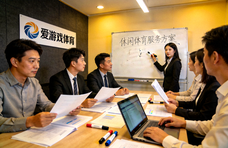 爱游戏体育团队围绕休闲体育服务方案进行讨论的会议场景