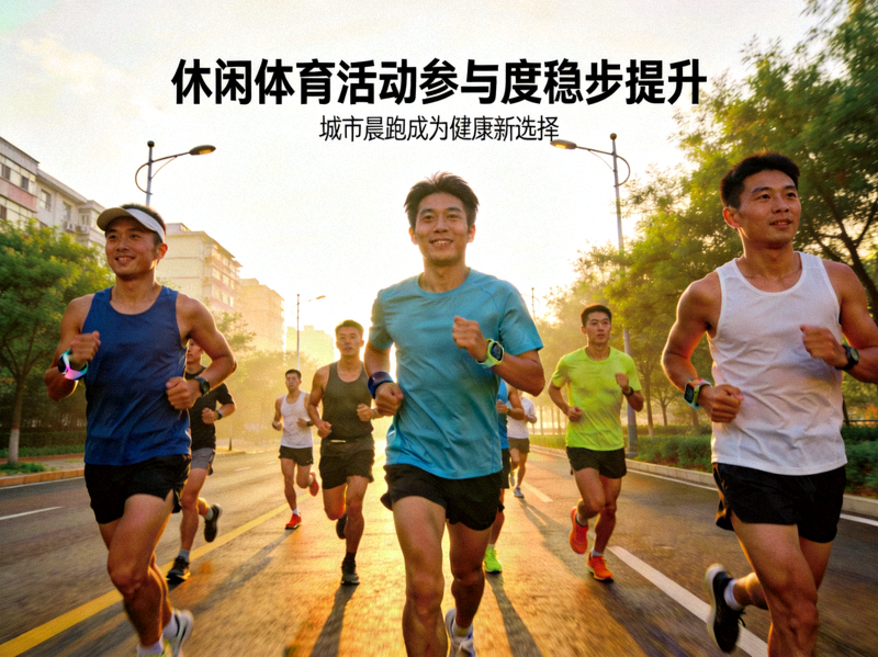 晨跑者在城市道路上跑步 - 休闲体育活动参与度稳步提升的场景