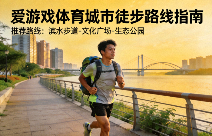 徒步者在城市滨水步道上行走 - 爱游戏体育城市徒步路线指南配图