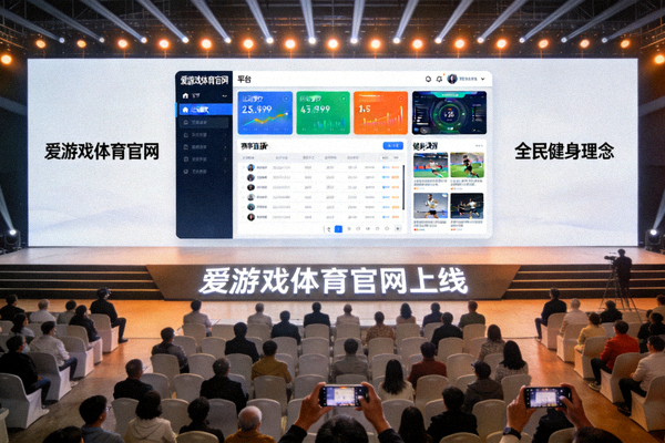 爱游戏体育官网上线发布会现场 - 大屏幕展示平台界面与全民健身理念
